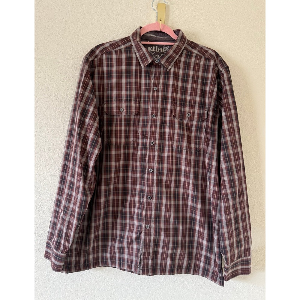Kuhl Men's Eluxur Red Plaid Button Up Long Sleeve Shirt Size L Outdoors Hiking